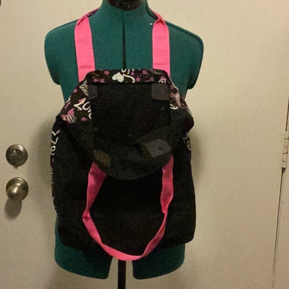 16 by 15 Peace & Love Canvas Tote bag, Black/White striped Canvas bag - Picture 4 of 10